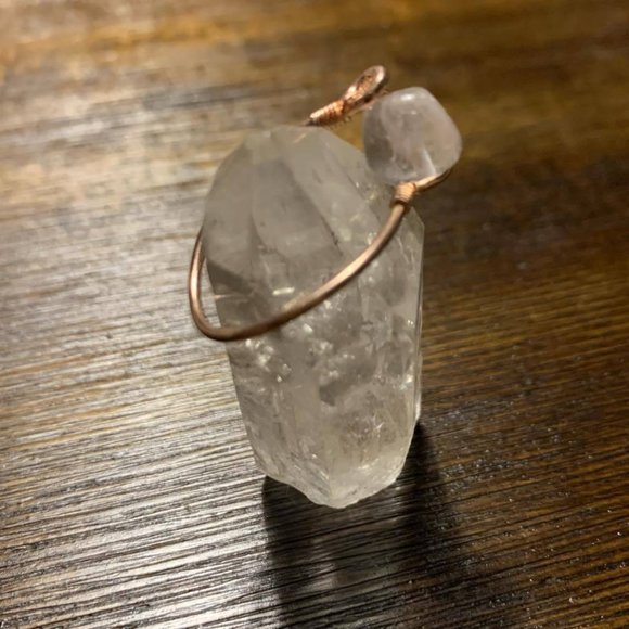 Bronze Wire Wrapped Clear Quartz Ring - Picture 1 of 2